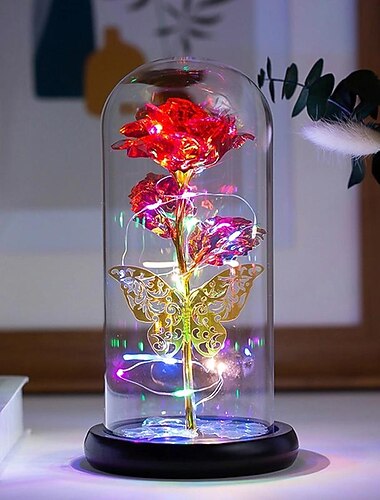 Lampe papillon rose à LED romantique dans un dôme en verre - décoration d'intérieur parfaite et cadeau pour les mariages, les anniversaires, la Saint-Valentin et la fête des mères (batterie non