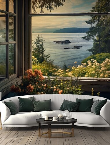 Tapisserie suspendue à la fenêtre de la chambre fantastique, art mural, grande tapisserie, décor mural, toile de fond, couverture, rideau, maison, chambre à coucher, décoration du salon