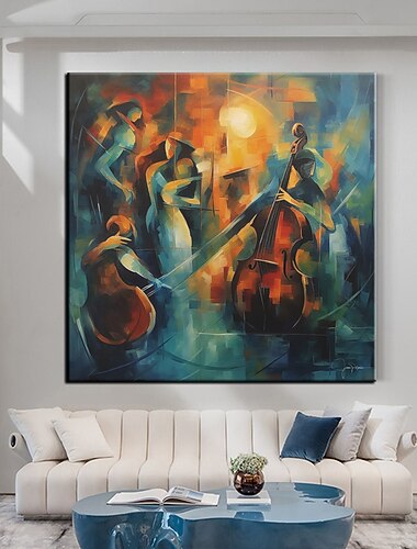 grand art mural peint à la main groupe de musique jazz peinture peinture à l'huile abstraite sur toile art contemporain moderne décoration de la maison prêt à accrocher ou sur toile