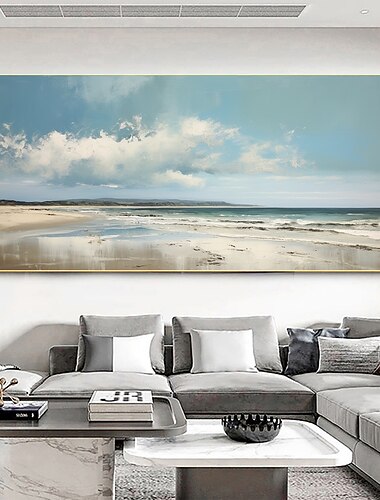 Handgefertigtes Ölgemälde auf Leinwand, Wandkunst-Dekor, originales abstraktes Landschaftsgemälde mit blauem Himmel für die Inneneinrichtung, mit gespanntem Rahmen/ohne Innenrahmen-Gemälde