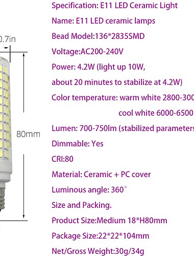 g9/e11/e12/e14e/ba15d led-pære 7w 3000k varm hvid/6000k hvid 120v no-flimmer til hjemmebelysning lysekroner husholdningsbrug 700lm (2 stk.)