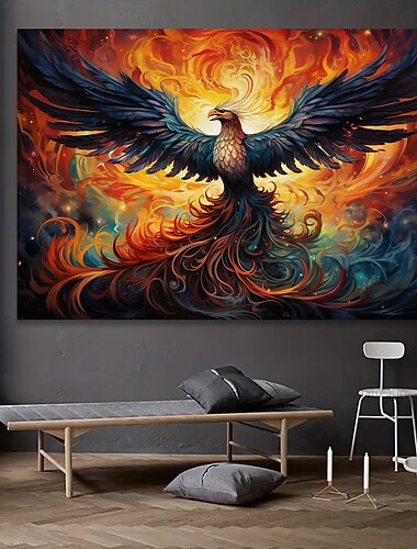動物壁アートキャンバス燃えるようなフェニックスプリントとポスター写真装飾布絵画リビングルームの写真フレームなし