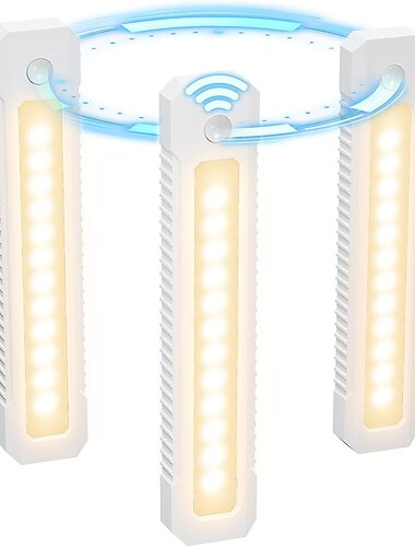 lumière dans la boîte 3 pièces induction de liaison LED sous la lumière de l'armoire, lumière de capteur de mouvement lumières d'escalier LED à piles, lumières de placard blanches 6000k veilleuses LED