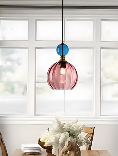 Lampada a sospensione in vetro in stile nordico, paralume creativo in vetro colorato, lampadario a soffitto con montaggio a incasso, lampada a sospensione singola con vite e27, apparecchi di