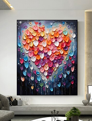 pictură în ulei realizată manual, pânză, artă decor de perete, dragoste originală colorată pentru decorul casei cu cadru întins, fără pictură cu cadru interior