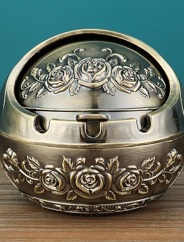 מאפרה עמיד לרוח קישוט מכסה וינטג', רטרו סיגריה מתכת דקורטיבית, גאדג'טים סיגריות שולחן סיגר חיצוני מאפרות פנימיות