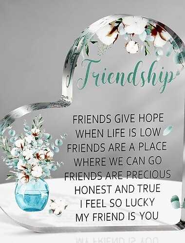 Ornement de cœur en acrylique d'amitié inspirant - cadeau parfait pour les anniversaires, les vacances et la décoration intérieure