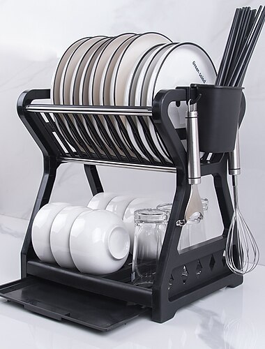 Égouttoir à vaisselle, égouttoir à vaisselle, rangement de cuisine, double couche, étagère à couteaux, fourchettes, conteneur, support ménager avec évier