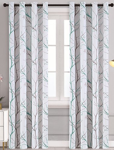 Rideaux occultants imprimés de feuilles, 1 panneau à œillets, rideaux assombrissants à isolation thermique pour chambre à coucher et salon