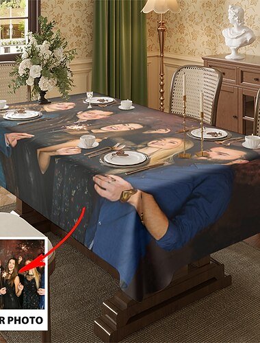 Nappe Personnalisée Housse de Table Rectangulaire Personnalisée Pour Décor Intérieur Extérieur Housse de Table de Taille Complète Anti Salissure Anti-Poussière Et Imperméable à L'Huile
