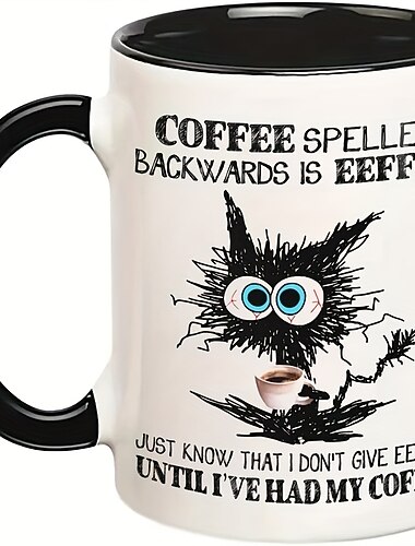 1 stk kaffe stavet baklengs er eeffoc hvitt krus runde kaffekrus for menn og kvinner varm iste-krus keramisk sarkastisk isolert reise- eller campingkopp tilpassede gaver bursdagsgave julegave