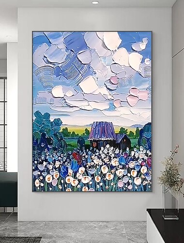 handgemalte Wandkunst, Landschaftsmalerei, handgefertigtes Messerblumen-Ölgemälde, Natur-Heimdekoration, abstraktes Naturgemälde für Wohnzimmerdekoration, Kunstgemälde, fertig zum Aufhängen oder auf