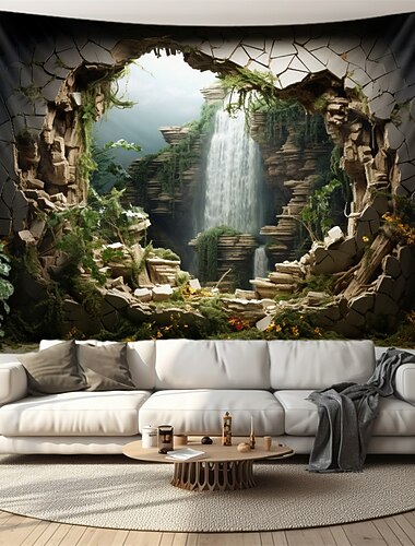 Cascade forêt grotte tenture tapisserie mur art grande tapisserie décor mural photographie toile de fond couverture rideau maison chambre salon décoration