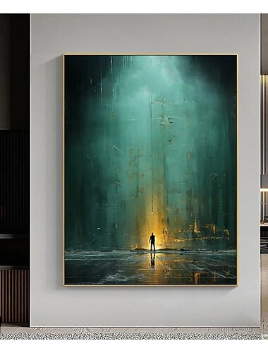 handgemaakt olieverfschilderij canvas kunst aan de muur decoratie eigentijds groen abstract sprankje hoop voor woondecoratie gerold frameloos ongerekt schilderij