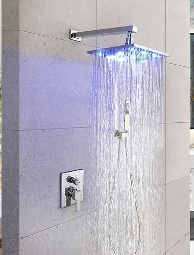 Grifo de ducha Conjunto - Alcachofa incluida LED Montaje fijo Moderno Galvanizado Apertura Interna Válvula Cerámica Bath Shower Mixer Taps