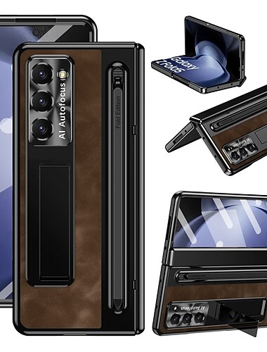 טלפון מגן עבור סמסונג גלקסי קיפול Z 7 קיפול Z 6 Z Fold 5 Z Fold 4 כיסוי אחורי ומגן מסך מגן גוף מלא מגן עדשות מצלמה רטרו שִׁריוֹן PC עור PU