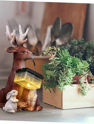 Angoily 1 peça de luz solar led luz noturna topper de mesa luzes decorativas ao ar livre adorno de lâmpada solar luz movida a energia solar escultura de rena de jardim adorno de gramado luz de