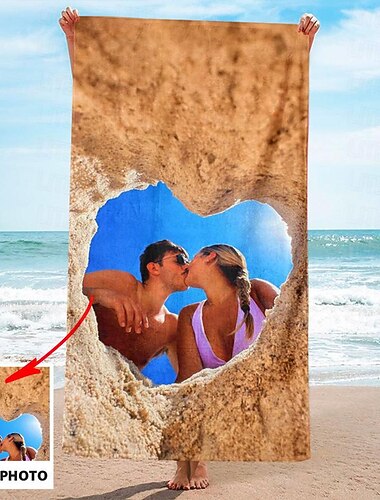 Toalhas de Praia Personalizadas com Foto Toalha de Banho Toalhas de Praia Personalizadas com Foto Presente Personalizado para Família ou Amigos 31"63" （Impressão de Um Lado）