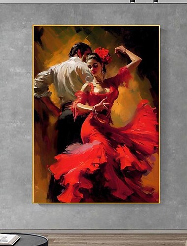 Espagne style flamenco arts couple toile peinte à la main danseuse femme art mural danse décoration murale faite à la main sur toile décoration de bureau à domicile (sans cadre)
