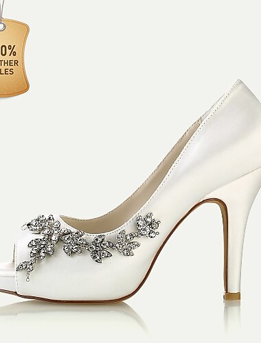  Women\'s Wedding Shoes Glitter Crystal Sequined Jeweled Bridal Shoes Rhinestone High Heel Peep Toe Classic Satin Black White Ivory