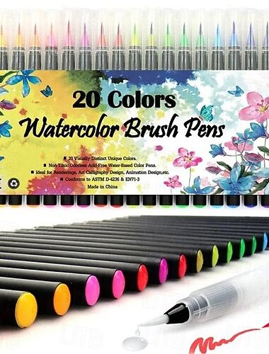 Canetas pincel aquarela 20 peças, canetas para colorir, caneta de ponta de feltro, suprimentos de arte para esboços diy, letras de bala, diário, caligrafia, pintura
