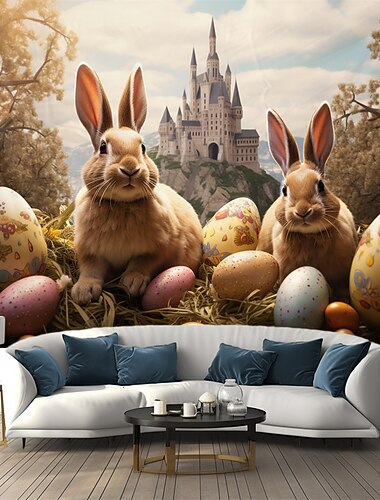 Château de lapins Tapisserie suspendue Art mural Grande tapisserie Décor mural Photographie Toile de fond Couverture Rideau Décoration maison chambre salon