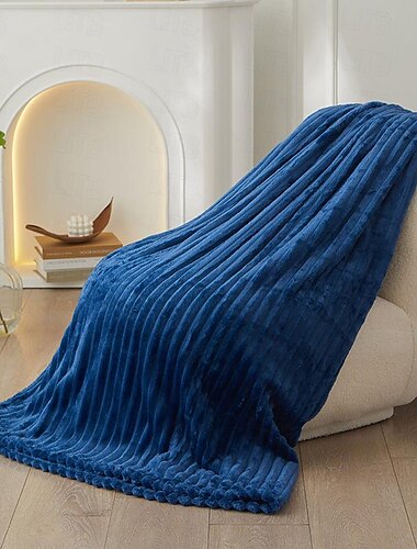 Τρισδιάστατη βελούδινη βελούδινη διακοσμητική κουβέρτα κρεβατιού φλις φανέλα με ραβδώσεις - εξαιρετικά μαλακή, βελούδινη, αφράτη, ασαφής, ζεστή, άνετη ιδανική για καναπέ, κρεβάτι, καναπέ το φθινόπωρο