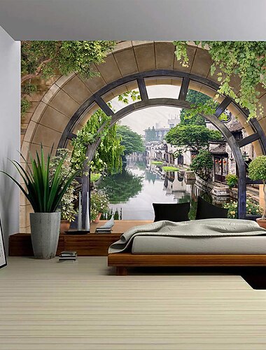 bos buiten grot hangend tapijt kunst aan de muur groot tapijt muurschildering decor foto achtergrond deken gordijn thuis slaapkamer woonkamer decoratie