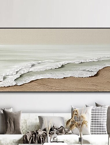 手描きのミニマリスト海の絵画キャンバス 3d テクスチャードウォールアートアーストーン海波壁アートリビングルームの絵画ファッションルームの装飾フレームなし