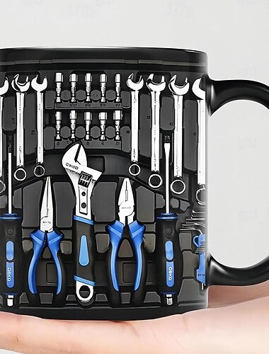 Taza con juego de caja de herramientas mecánica con impresión 3d, taza de café de cerámica, taza con impresión de caja de herramientas mecánica, regalos para hombres