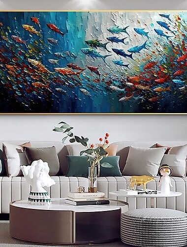 Fatto a mano Hang-Dipinto ad olio Dipinta a mano Orizzontale Astratto Animali Moderno Senza telaio interno  (senza cornice)