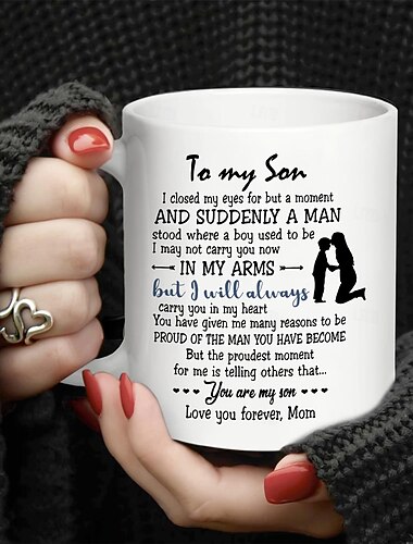 Caneca de presente de aniversário de 1 unidade para filho caneca de café de cerâmica de 11 onças para meu filho amor mãe comovente citação ótimo presente de natal presente de formatura para ele