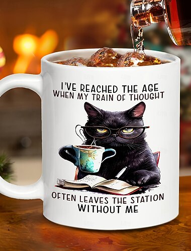 1 قطعة كوب قهوة على شكل قطة وكتاب أكواب قهوة من السيراميك لقد وصلت إلى العمر أكواب مياه صيفية وشتوية أدوات للشرب هدايا أعياد الميلاد هدايا العيد هدايا عيد الشكر هدايا عيد الميلاد