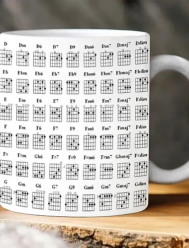 Taza de acordes de guitarra Taza de 400 ml con acorde Taza de café de cerámica blanca con diseño de guitarrista Regalo perfecto para entusiastas principiantes de la guitarra Ideal para amantes de la