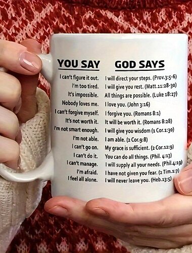1pc You Say God Says Coffee Mug Ceramic Coffee Cups Inspirational Quotes Water Cups Summer Winter Drinkware Birthday Gifts Holiday Gifts Christmas Gifts New Year Gifts