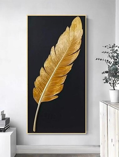 abstrait feuille d'or plume toile peinte à la main peinture à l'huile moderne décor à la maison nordique salon chambre décoration photos décoration murale sans cadre