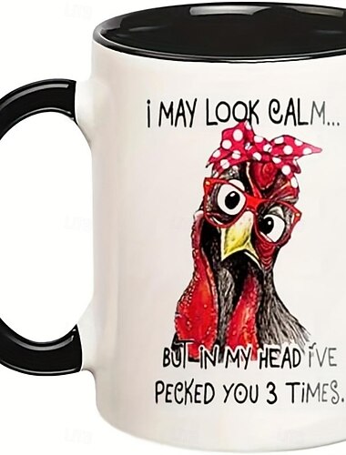 1kpl yleinen hauska kahvimuki saatan näyttää rauhalliselta, mutta päässäni olen nokkinut sinua 3 kertaa mukikuppi kanan ystäville 11 unssia keraaminen muki juhlamuki juhlalahjoja