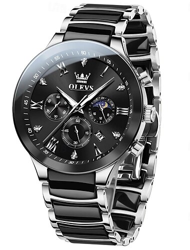 Orologi da uomo OLEVS 7004 con cinturino in ceramica cronografo data luminoso orologio di lusso al quarzo orologio da polso da uomo TOP Brand