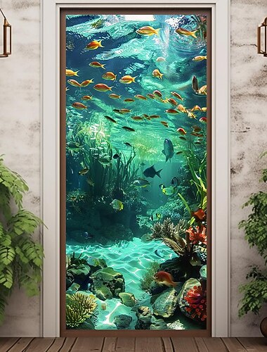 porte de grotte sous-marine couvre-portes tapisserie de porte rideau de porte décoration toile de fond bannière de porte pour porte d'entrée ferme fournitures de décoration de fête de vacances