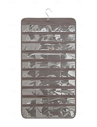 κρεμαστή τσάντα οργάνωσης κοσμημάτων με 80 τσέπες - περιστρεφόμενος γάντζος διπλής όψης για κολιέ, σκουλαρίκια, επίτοιχη θήκη επίδειξης για αξεσουάρ