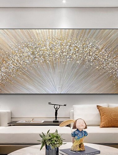 grande peinture à l'huile abstraite de texture d'or peinte à la main sur toile peinte à la main peinture acrylique d'ondulation jaune minimaliste peinture d'art moderne pour le décor d'art de mur de