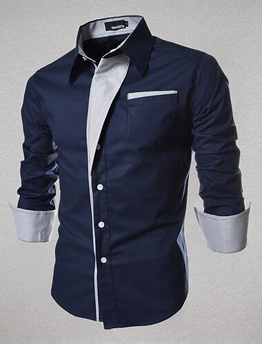  Men\'s Dress Shirt Button Up Shirt Collared Shirt Black White Red Navy Blue Long Sleeve Plain Collar Spring Fall Wedding Work Clothing Apparel