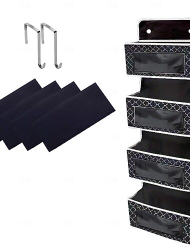 bolsa de armazenamento externa: com desenhos florais e pretos sólidos com bordas brancas, equipada com 2 ganchos para pendurar, 4 bolsos de grande capacidade para encher, adequada para armários,