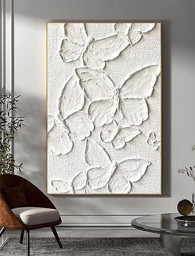 håndlaget oljemaleri lerret veggkunst dekorasjon moderne tekstur abstrakt hvit sommerfugl for hjemmeinnredning rullet rammeløst ustrukket maleri