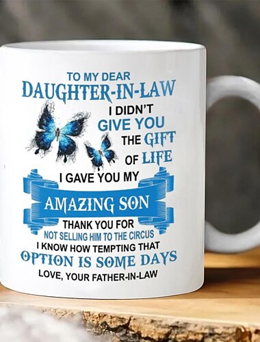 Taza de café, taza con impresión 3d para mi querida nuera, taza de café divertida de cerámica blanca 1,2 oz/330ml