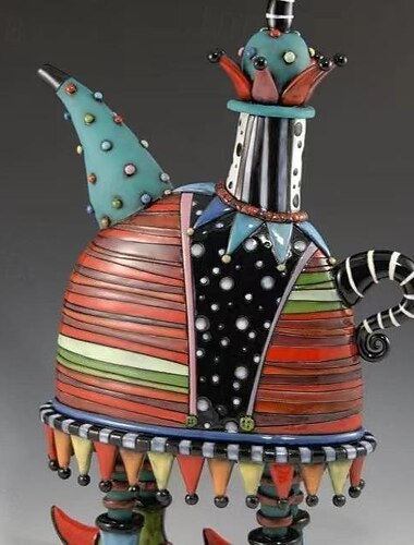 Decoración creativa colorida de tetera, adornos coloridos para el hogar de tetera de resina