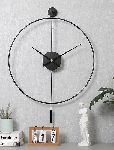 振り子付きクラシック大型壁掛け時計装飾アート時計ラウンドミニマリストモダン時計ノンカチカチサイレントメタル壁時計リビングルーム寝室書斎オフィス装飾 50 60 センチメートル