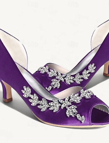 Women\'s Wedding Shoes Bling Bling Sparkling Shoes Bridal Shoes Rhinestone Kitten Heel Peep Toe Elegant Satin Loafer Silver White Ivory