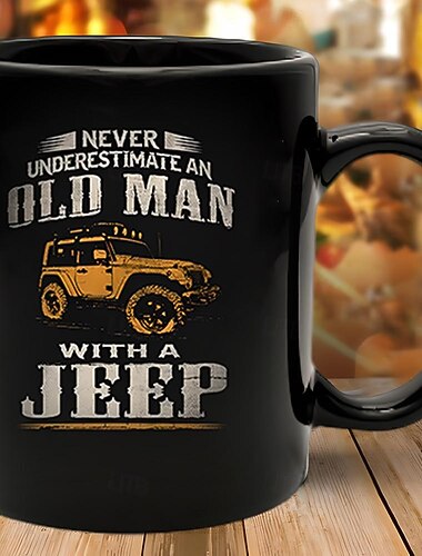 Tasse d'impression 3d de style de rue décontracté pour hommes de vieil homme de voiture, tasse à café drôle en céramique noire, cadeau de fête des pères 1.2oz/330ml