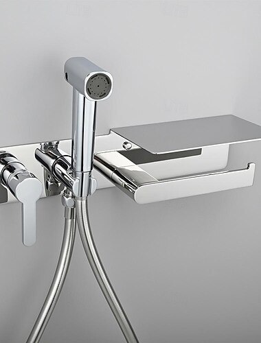 spruzzatore per bidet grigio spazzolato, valvola in ottone a pulsante nascosto con ripiano porta carta, spruzzatore in plastica, tubo in pvc